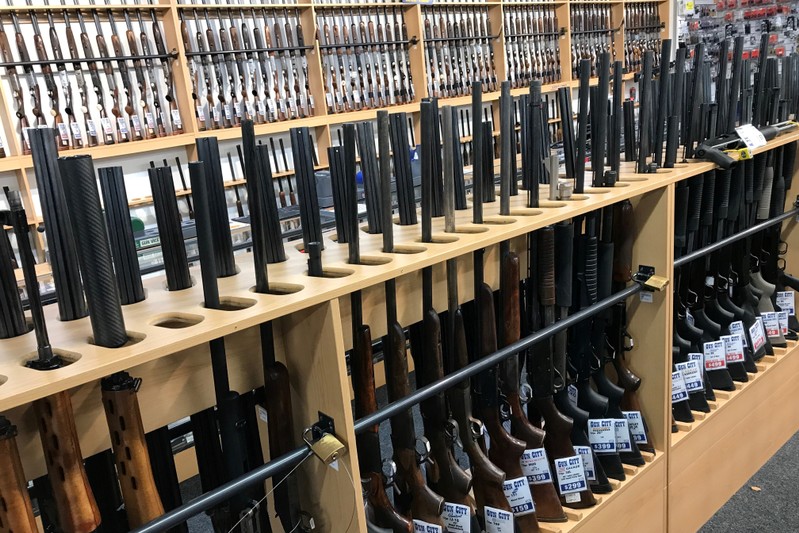 FILE PHOTO: Firearms are displayed at Gun City gunshop in Christchurch