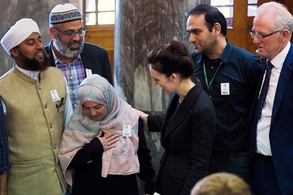 New Zealand Prime Minister Jacinda Ardern meets with Muslim community leaders after the Parliament session in Wellington on March 19, 2019.