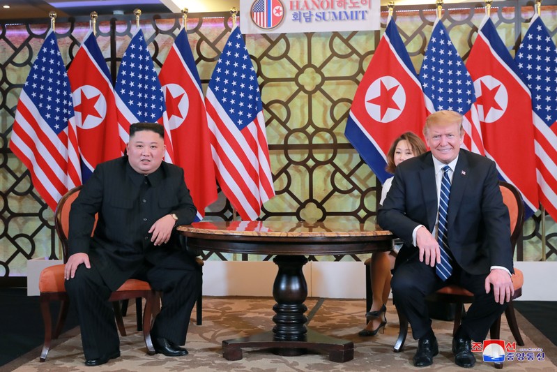 North Korea's leader Kim Jong Un and U.S. President Donald Trump meet for the second North Korea-U.S. summit in Hanoi