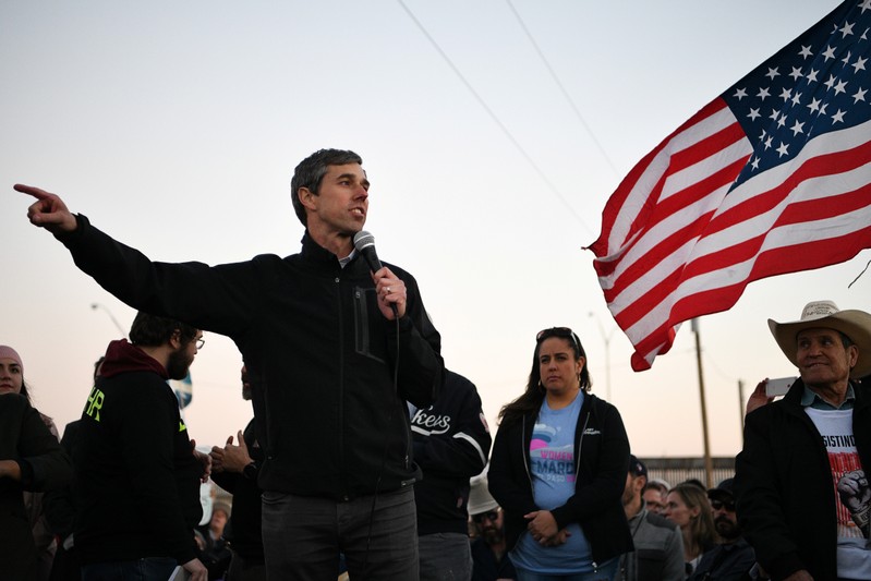 O'Rourke, the Democratic former Texas congressman, addresses supporters before a march in El Paso