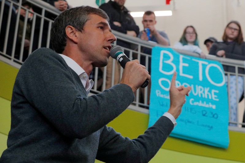 FILE PHOTO: Democratic 2020 U.S. presidential candidate O'Rourke speaks in Plymouth