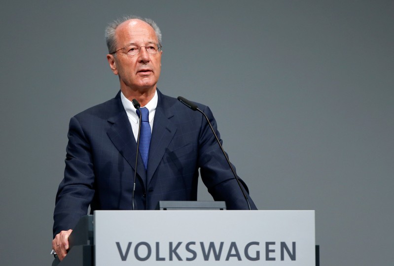 FILE PHOTO: Poetsch, chairman of the Volkswagen's supervisory board, speaks during the Volkswagen Group's annual general meeting in Berlin