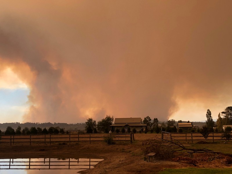 A supplied image obtained on March 2, 2019, shows smoke rising from the bushfire burning in Victoria's east, Australia