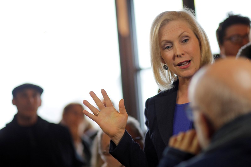 FILE PHOTO: Democratic 2020 presidential candidate Gillibrand greets customers at Revelstoke Coffee in Concord