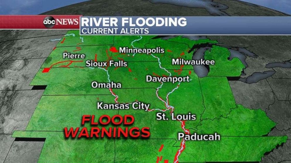 Flood warnings remain in effect today for much of the Midwest.