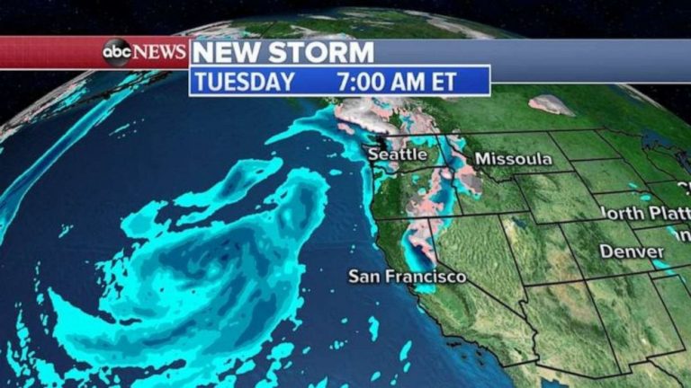 Storms approaching West Coast as Midwest rivers remain high