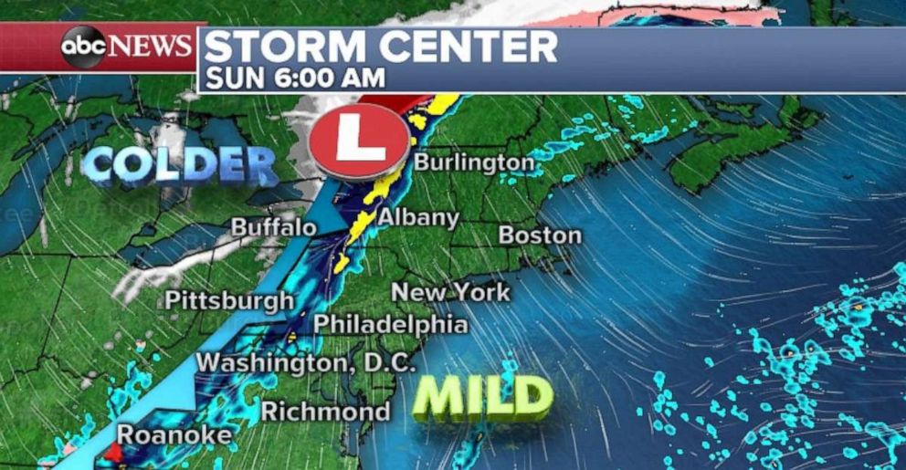 The storms will weaken by the time they reach the East Coast on Sunday.