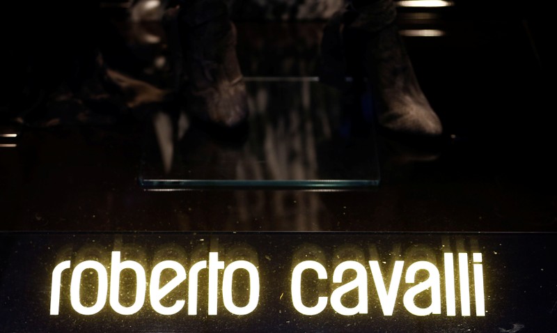 FILE PHOTO: A company logo is pictured outside a Roberto Cavalli store in Vienna