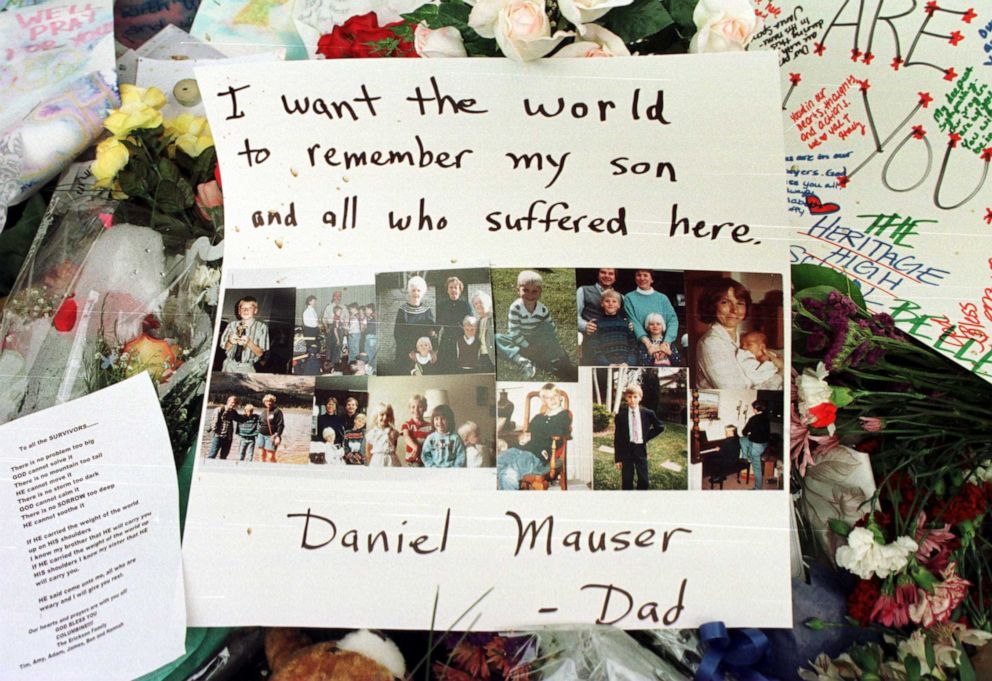 A tribute to Columbine High School shooting victim Daniel Mauser lies at the scene of a memorial to victims of the shooting, April 23, 1999.