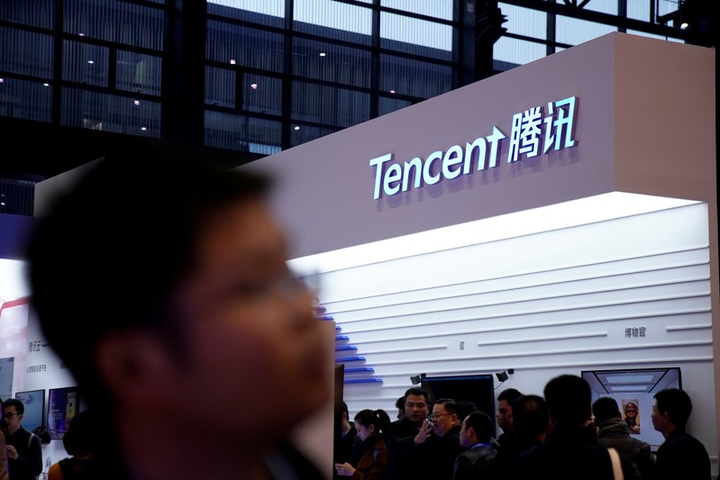 FILE PHOTO: A sign of Tencent is seen during the fourth World Internet Conference in Wuzhen