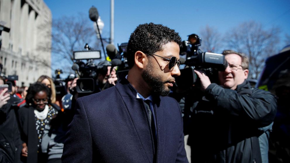 Jussie Smollett leaves court after charges against him were dropped by state prosecutors in Chicago, March 26, 2019.
