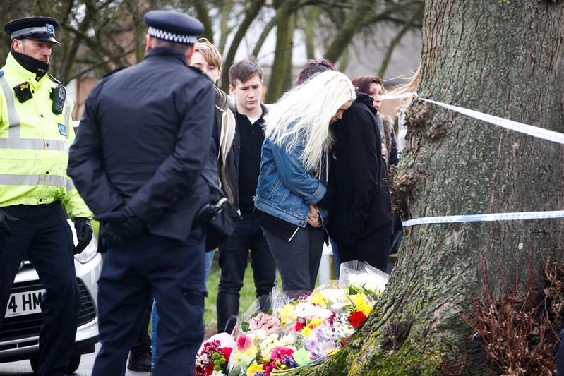 People visit a site near to where 17-year-old Jodie Chesney was killed, at the Saint Neots Play Park in Harold Hill, east London