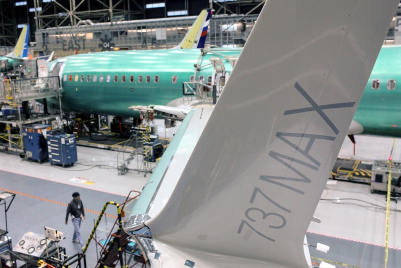 FILE PHOTO: A wing of the Boeing 737 MAX is pictured during a media tour of the Boeing 737 MAX at the Boeing plant in Renton, Washington