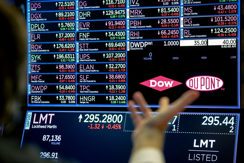 FILE PHOTO: A screen displays the trading information for chemical producer DowDuPont Inc. on the floor at the NYSE in New York