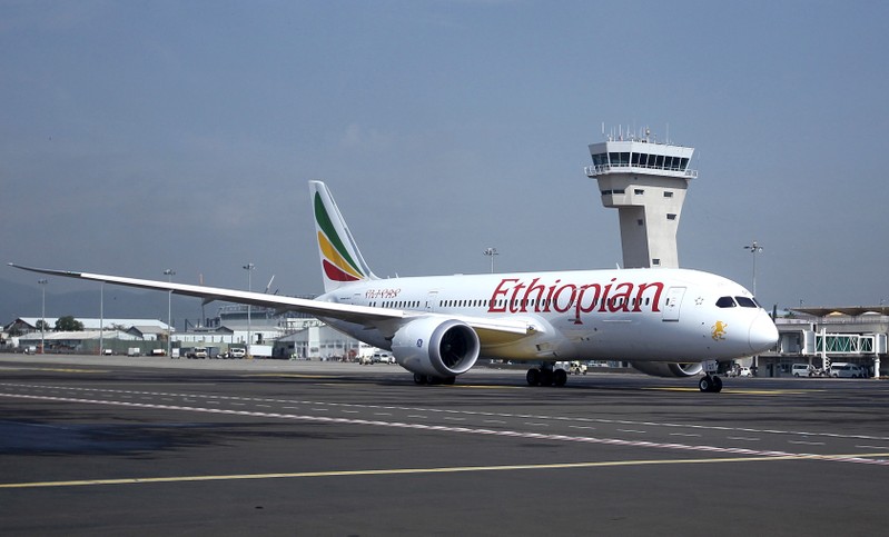 FILE PHOTO: An Ethiopian Airlines Boeing 787 plane waits to take off from the Bole International Airport in Addis Ababa