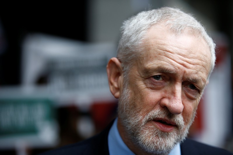 Britain's opposition Labour Party leader Jeremy Corbyn speaks to the media outside New Zealand House in London