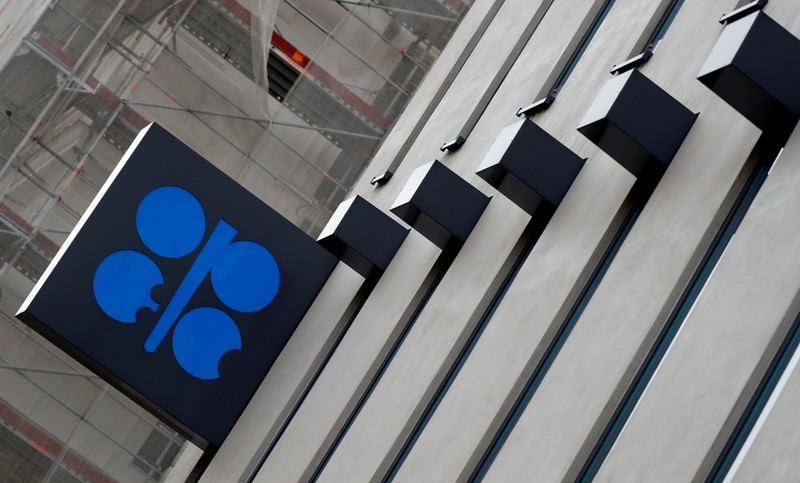 FILE PHOTO: The logo of the Organization of the Petroleum Exporting Countries (OPEC) is seen outside their headquarters in Vienna
