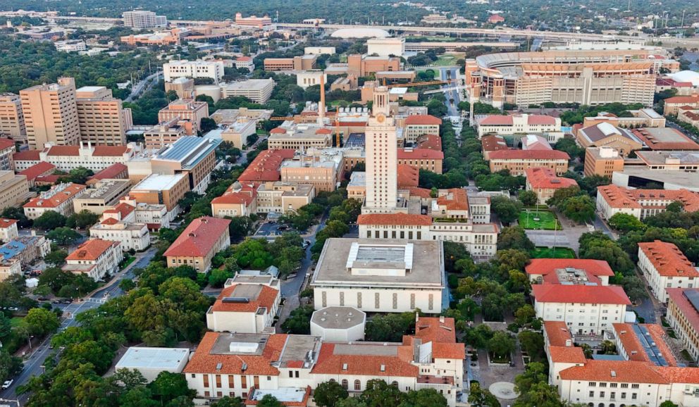 An aerial view of University of Texas at Austin.