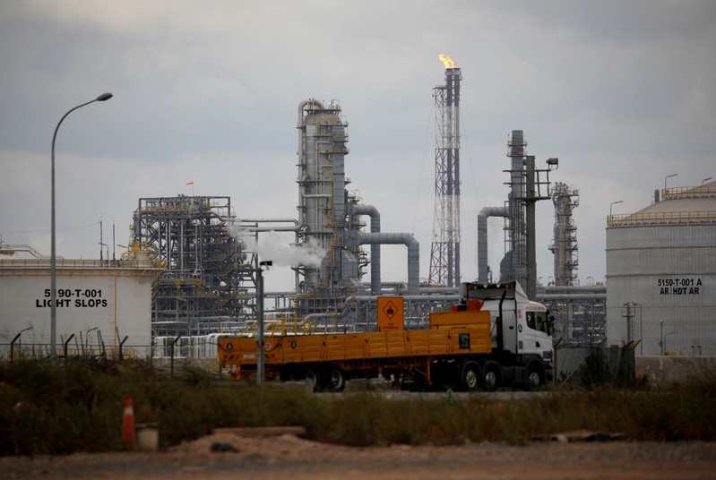 FILE PHOTO: The completed Refinery and Petrochemical Integrated Development (RAPID) oil refinery at Pengerang Integrated Petroleum Complex in Pengerang is seen flaring gas