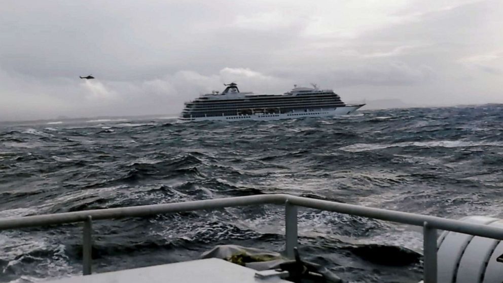 The cruise ship Viking Sky drifts towards land after an engine failure near Hustadvika, Norway, March 23, 2019.
