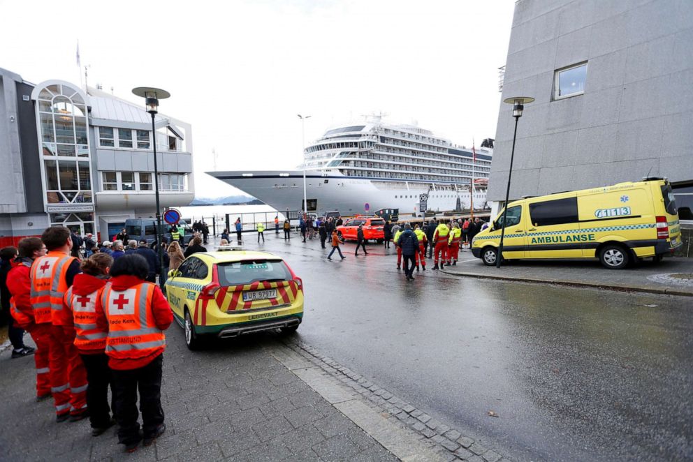 Viking Sky cruise ship arrives in Molde, Norway after engine problems, March 24, 2019. 