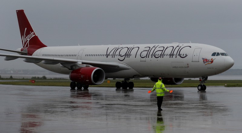 A Virgin Atlantic Airbus A330 plane arrives at Liverpool John Lennon Airport in Liverpool northern England.