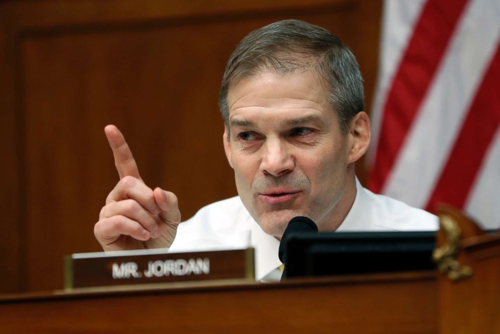 Ranking Member Jim Jordan questions Michael Cohen, President Donald Trump's former personal lawyer, during a hearing of the House Oversight and Reform Committee on Capitol Hill in Washington, D.C., Feb. 27, 2019.