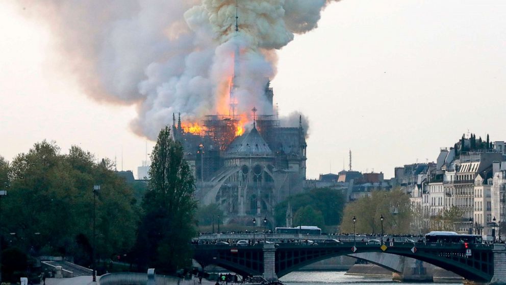 Flames are seen during a fire at Notre-Dame Cathedral in Paris, April 15, 2019.