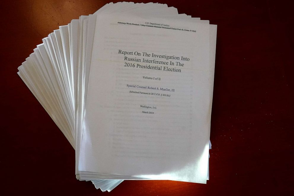 The Mueller Report on the Investigation into Russian Interference in the 2016 Presidential Election is pictured in New York, New York, U.S., April 18, 2019.