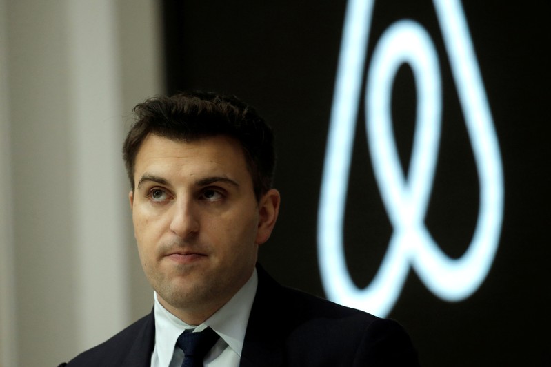 Brian Chesky, CEO and Co-founder of Airbnb, speaks to the Economic Club of New York at a luncheon at the New York Stock Exchange (NYSE) in New York