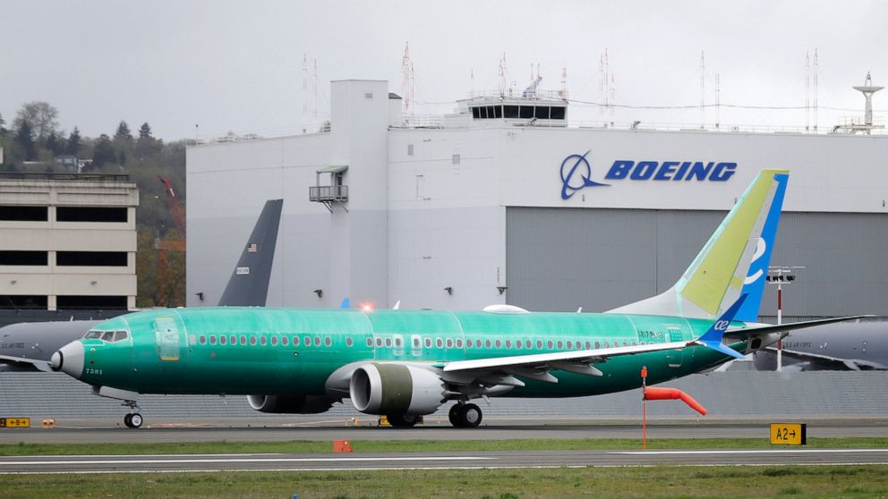 A Boeing 737 MAX 8 airplane being built for Spain-based Air Europa rolls toward takeoff before a test flight, Wednesday, April 10, 2019, at Boeing Field in Seattle.