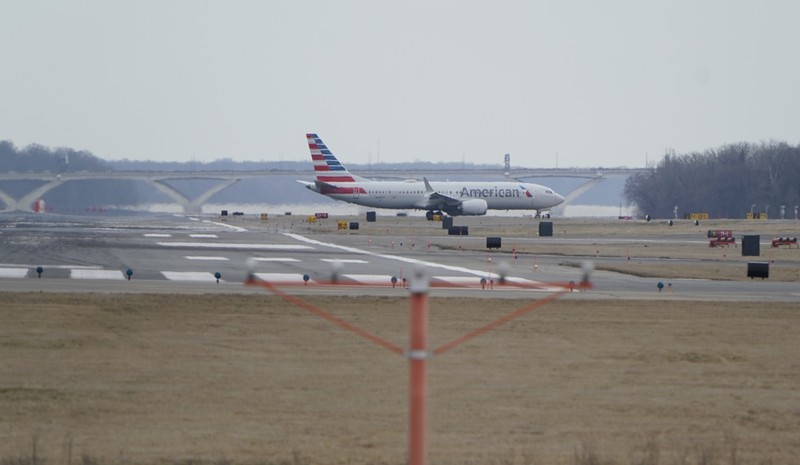 FILE PHOTO: An American Airlines Boeing 737 MAX 8 flight taxis after landing at Reagan National Airport in Washington