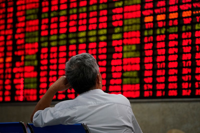 FILE PHOTO: FILE PHOTO: An investor looks at an electronic board showing stock information at a brokerage house in Shanghai