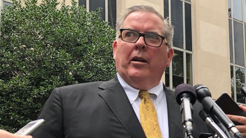 Robert Driscoll, an attorney for accused Russian agent Maria Butina, speaks to reporters outside U.S. District Court following a status hearing in Washington, July 25, 2018.
