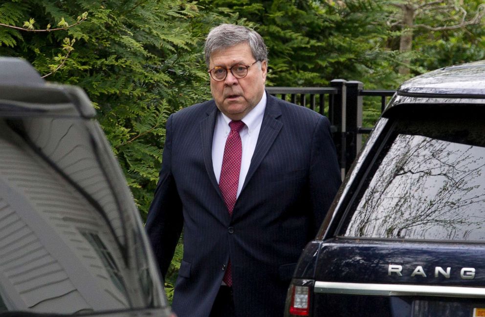 Attorney General William Barr leaves his home in McLean, Va., April 15, 2019.