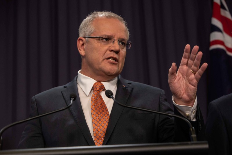 Prime Minister Morrison speaks to the media during a press conference at Parliament House in Canberra