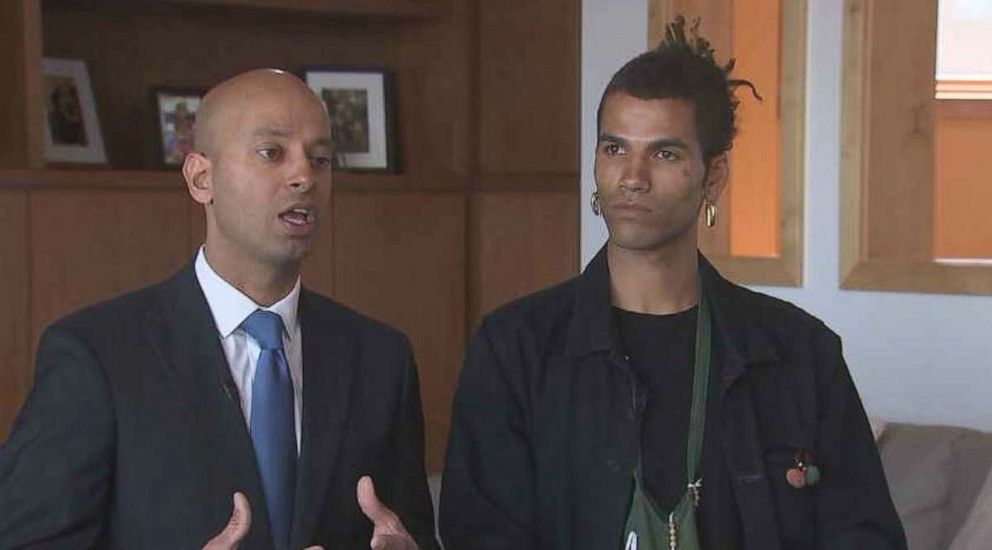 Zayd Atkinson, right, was confronted by police outside his home in Boulder, Colo., on March 1, 2019, while picking up trash. He and his lawyer, Siddhartha Rathod, spoke to "Good Morning America" on April 4, 2019.