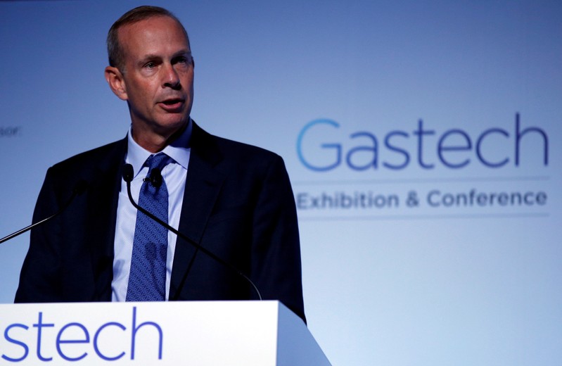FILE PHOTO: Chevron's Michael Wirth speaks at Gastech, the world's biggest expo for the gas industry, in Chiba