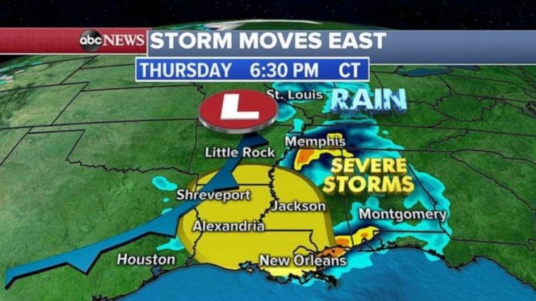 Damaging winds, large hail threaten Deep South