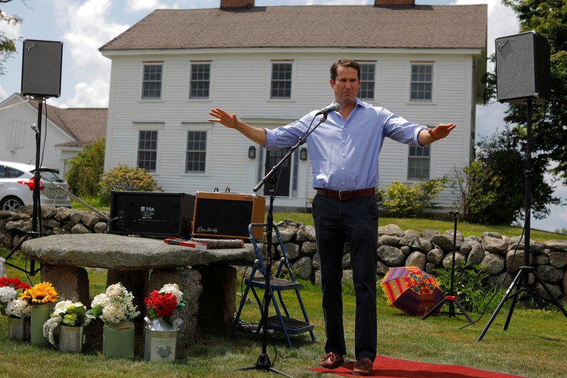 U.S. Congressman Seth Moulton speaks at a Merrimack County Democrats Summer Social in Bow