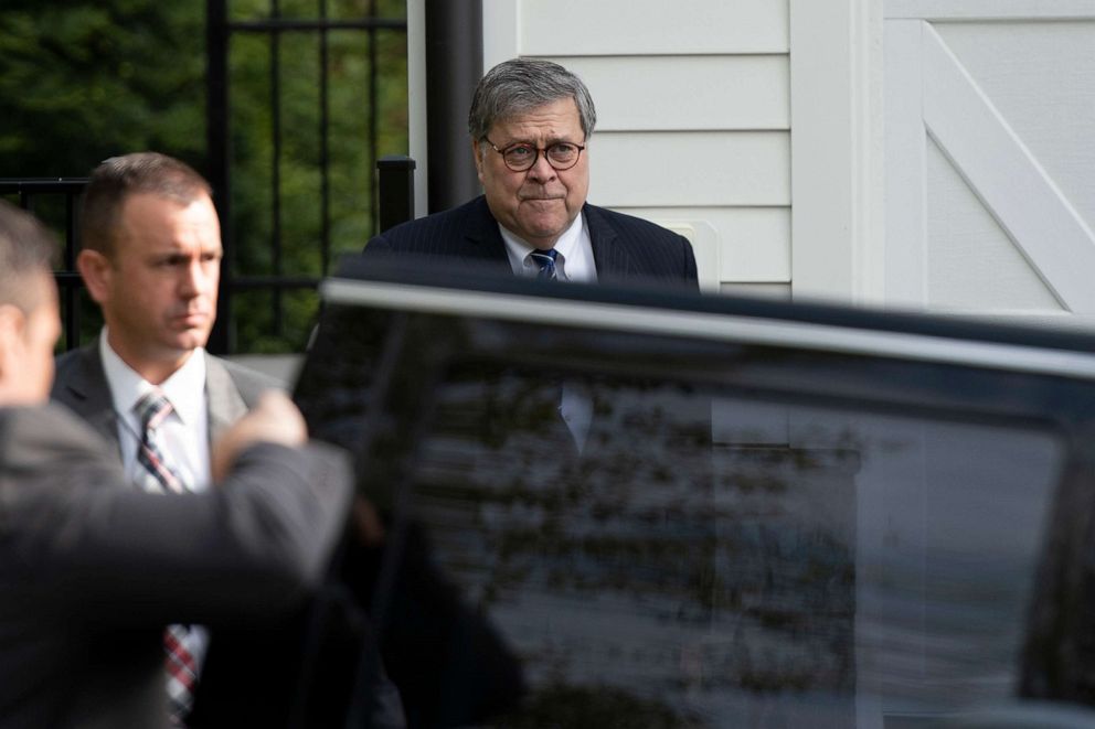 Attorney General William Barr leaves his home in McLean, Va., April 17, 2019.