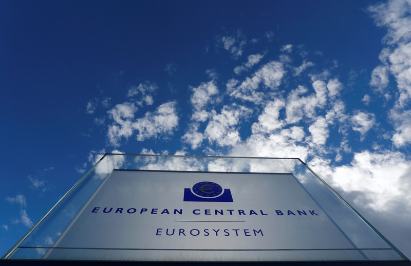 FILE PHOTO: Sign of the European central Bank (ECB) is seen ahead of the news conference on the outcome of the Governing Council meeting, outside the ECB headquarters in Frankfurt