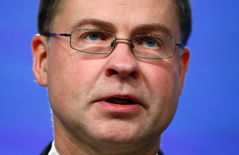 FILE PHOTO: EU Commission Vice-President Dombrovskis addresses a news conference in Brussels