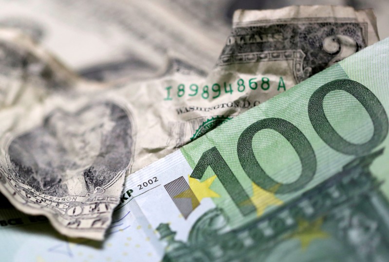 FILE PHOTO: U.S. dollar and Euro banknotes are seen in this picture illustration