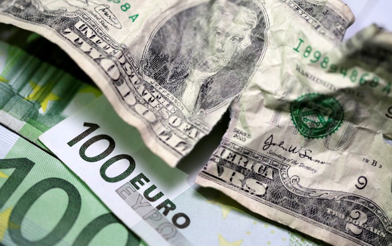 FILE PHOTO: U.S. dollar and Euro banknotes are seen in this picture illustration