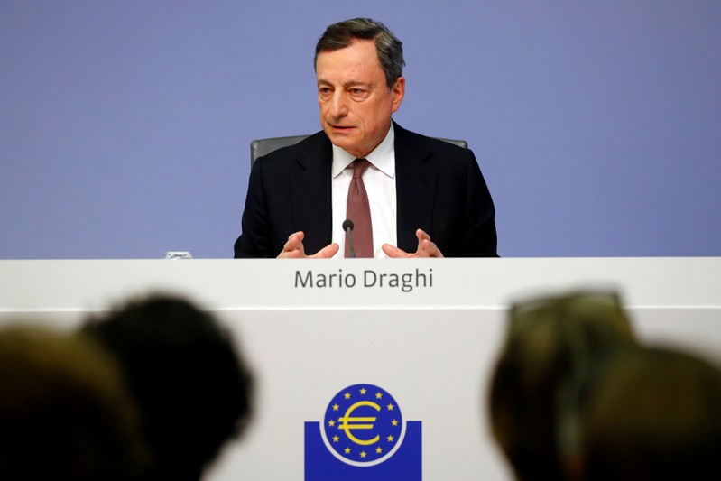 FILE PHOTO: Mario Draghi, President of the European Central Bank (ECB) holds a news conference on the outcome of the Governing Council meeting at the ECB headquarters in Frankfurt