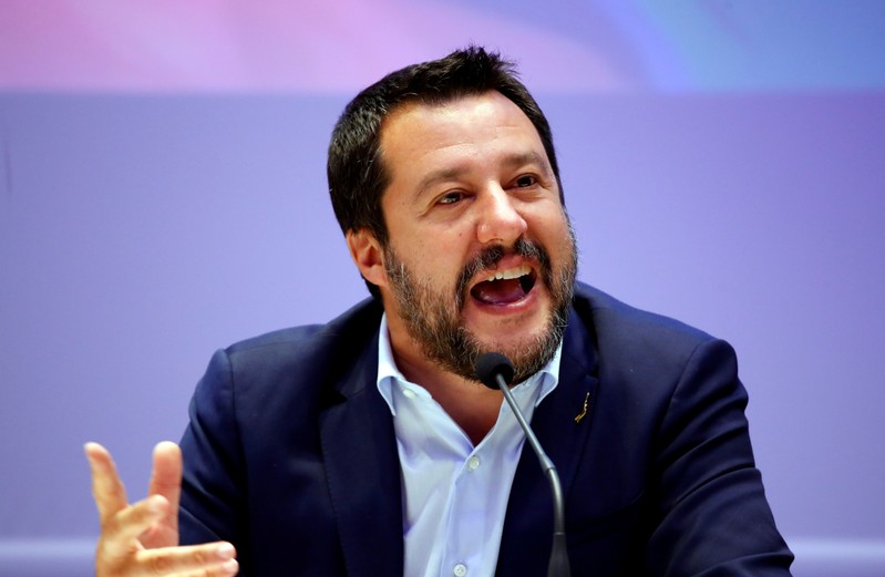 FILE PHOTO: Matteo Salvini, Italy's Deputy Prime Minister and leader of the far-right League Party, speaks as he launches campaigning for the European elections