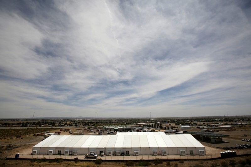 A general view shows a temporary facility for processing migrants requesting asylum, at the U.S. Border Patrol headquarters in El Paso