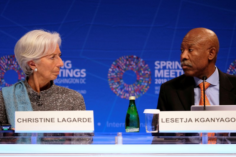 IMF Managing Director Christine Lagarde and IMFC Chair and South African Reserve Bank Governor Lesetja Kganyago hold a news conference at the IMF and World Bank's 2019 Annual Spring Meetings, in Washington