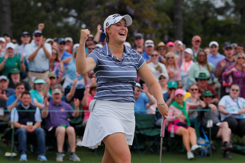 Jennifer Kupcho of the U.S. celebrates a birdie putt on the 18th hole to win the inaugural Augusta National Women's Amateur championship at Augusta National Golf Club in Augusta